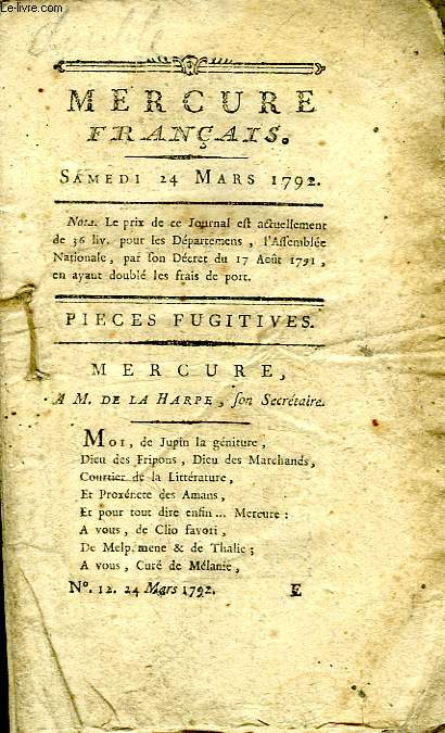 MERCURE FRANCAIS, N 12, SAMEDI 24 MARS 1792