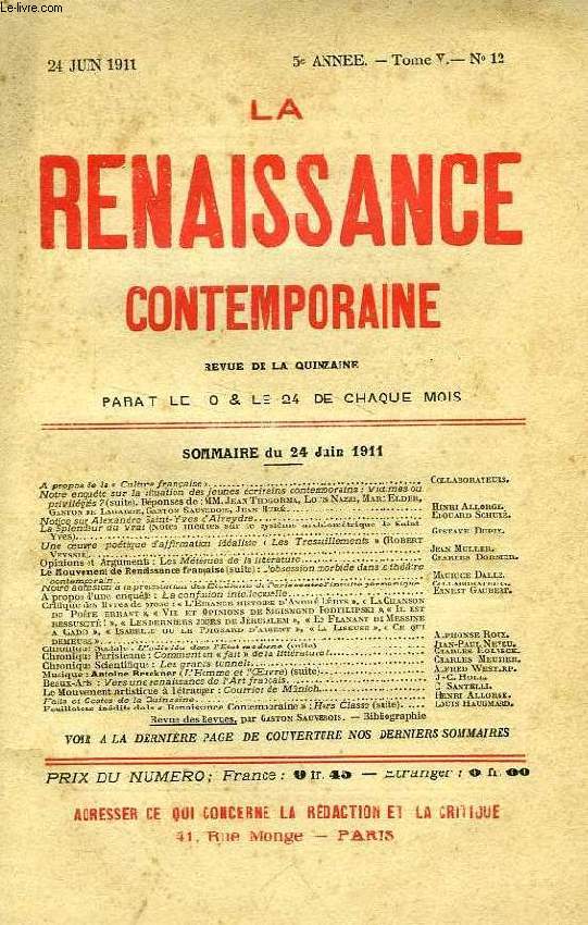 LA RENAISSANCE CONTEMPORAINE, 5e ANNEE, N 12, JUIN 1911