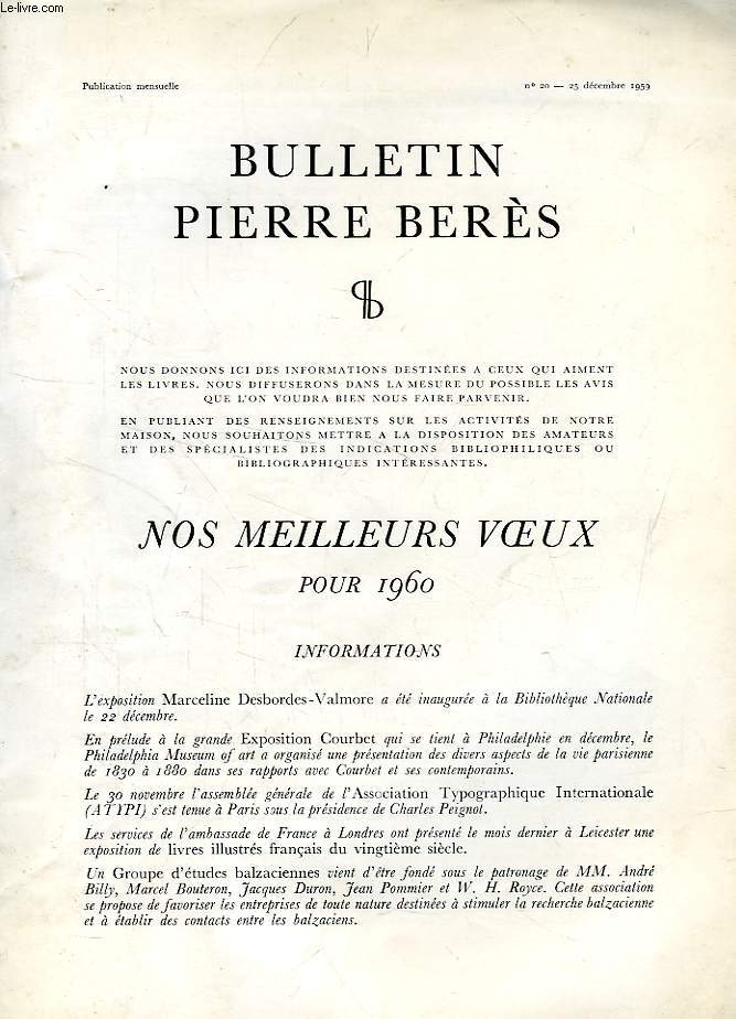 BULLETIN PIERRE BERES, N 20, DEC. 1959