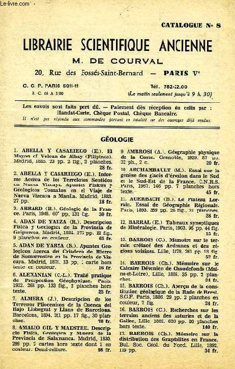 LIBRAIRIE SCIENTIFIQUE ANCIENNE M. DE COURVAL, CATALOGUE N 8