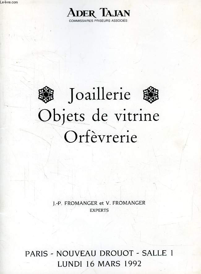 JOAILLERIE, OBJETS DE VITRINE, ORFEVRERIE (CATALOGUE)