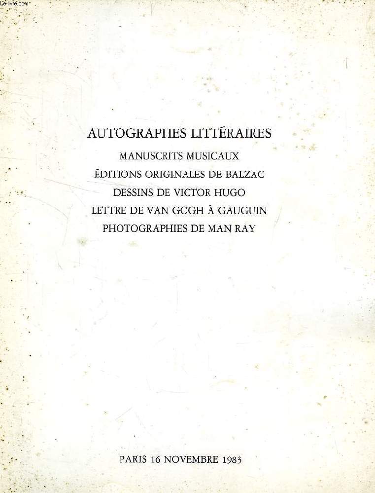 AUTOGRAPHES LITTERAIRES, MANUSCRITS MUSICAUX, EDITIONS ORIGINALES DE BALZAC, DESSINS DE VICTOR HUGO, ETC. (CATALOGUE)