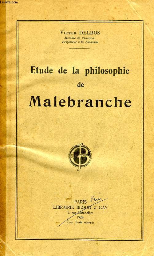 ETUDE DE LA PHILOSOPHIE DE MALEBRANCHE