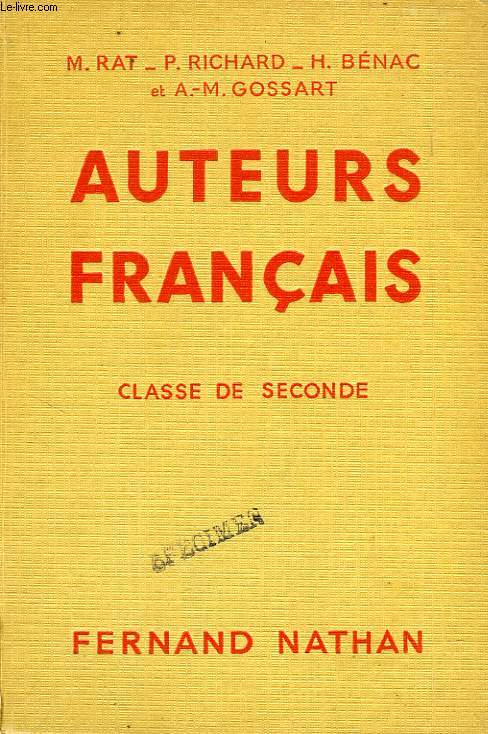 AUTEURS FRANCAIS, CLASSE DE 2de
