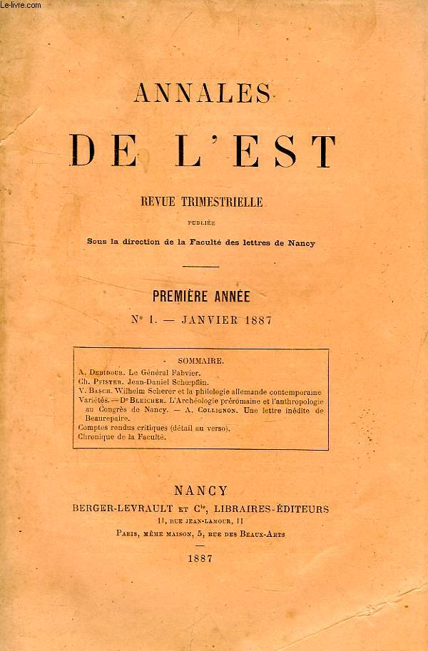 ANNALES DE L'EST, 1re ANNEE, N 1, JAN. 1887