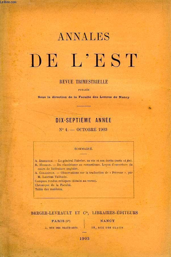 ANNALES DE L'EST, 17e ANNEE, N 4, OCT. 1903