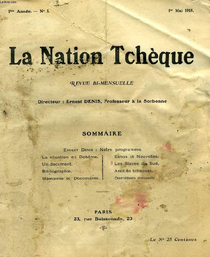 LA NATION TCHEQUE, 1re ANNEE, N 1, 1er MAI 1915
