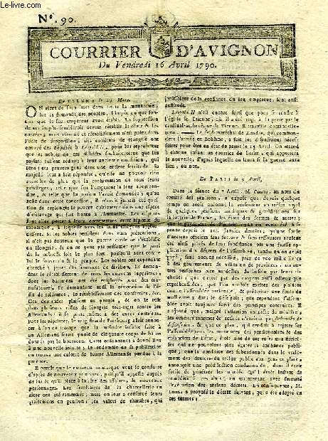 COURRIER D'AVIGNON, N 90, DU VENDREDI 16 AVRIL 1790