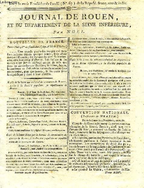 JOURNAL DE ROUEN ET DU DEPARTEMENT DE LA SEINE INFERIEURE, N 67, 7 FRUCTIDOR AN II