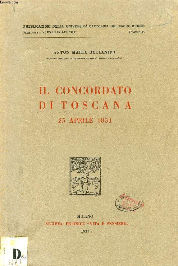 IL CONCORDATO DI TOSCANA, 25 APRILE 1851