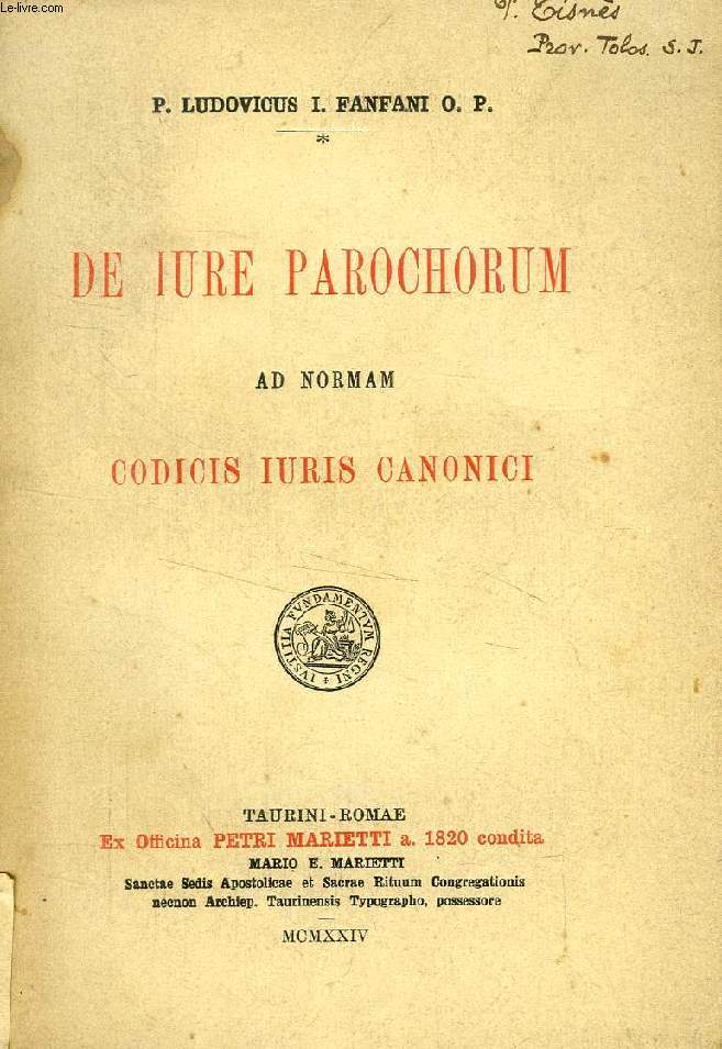 DE IURE PAROCHORUM AD NORMAM CODICIS IURIS CANONICI