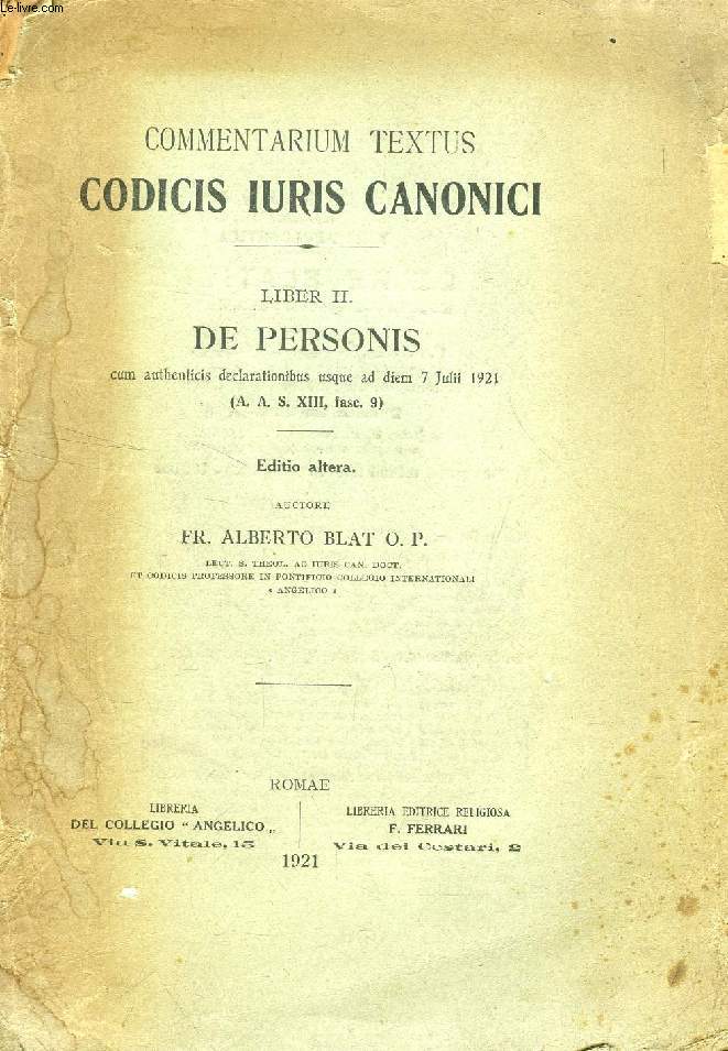 COMMENTARIUM TEXTUS CODICIS IURIS CANONICI, LIBER II. DE PERSONIS