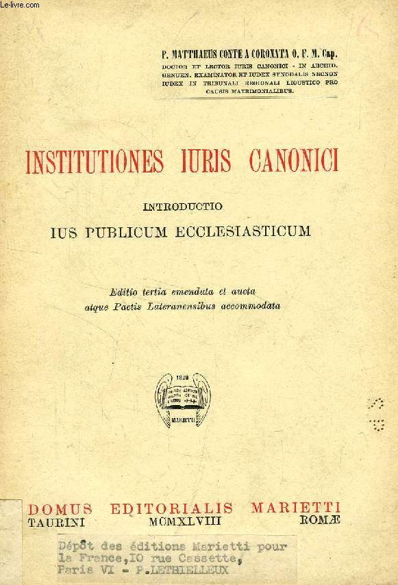 INSTITUTIONES IURIS CANONICI, INTRODUCTIO IUS PUBLICUM ECCLESIASTICUM