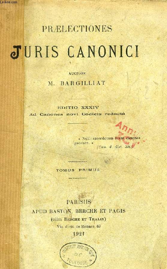 PRAELECTIONES JURIS CANONICI, 2 TOMES