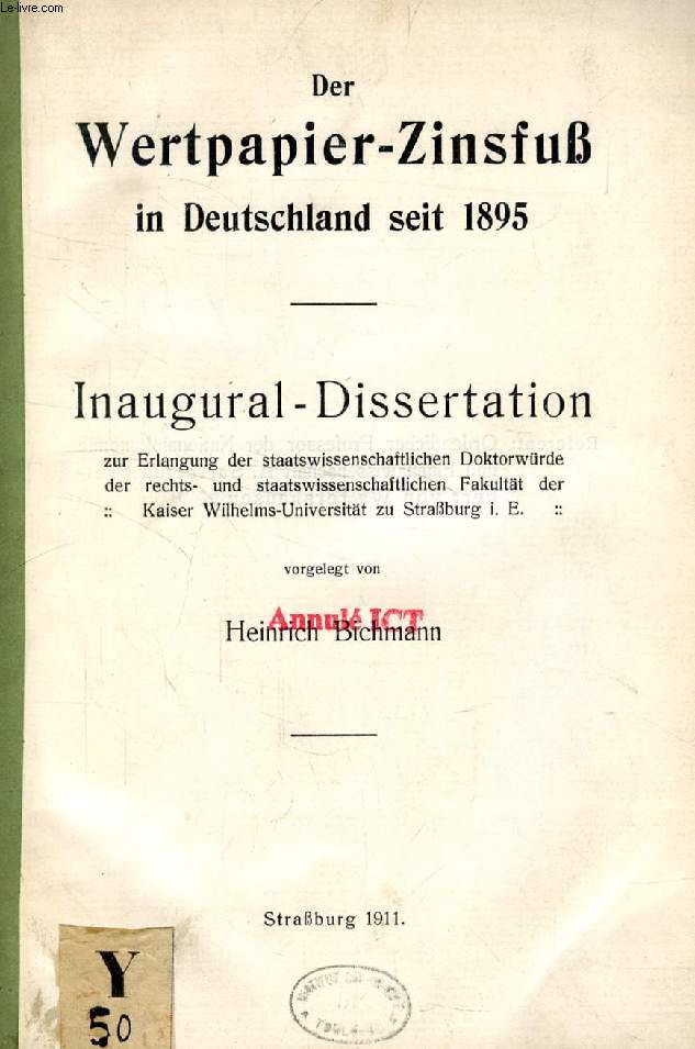 DER WERTPAPIER-ZINSFU IN DEUTSCHLAND SEIT 1895 (INAUGURAL-DISSERTATION)