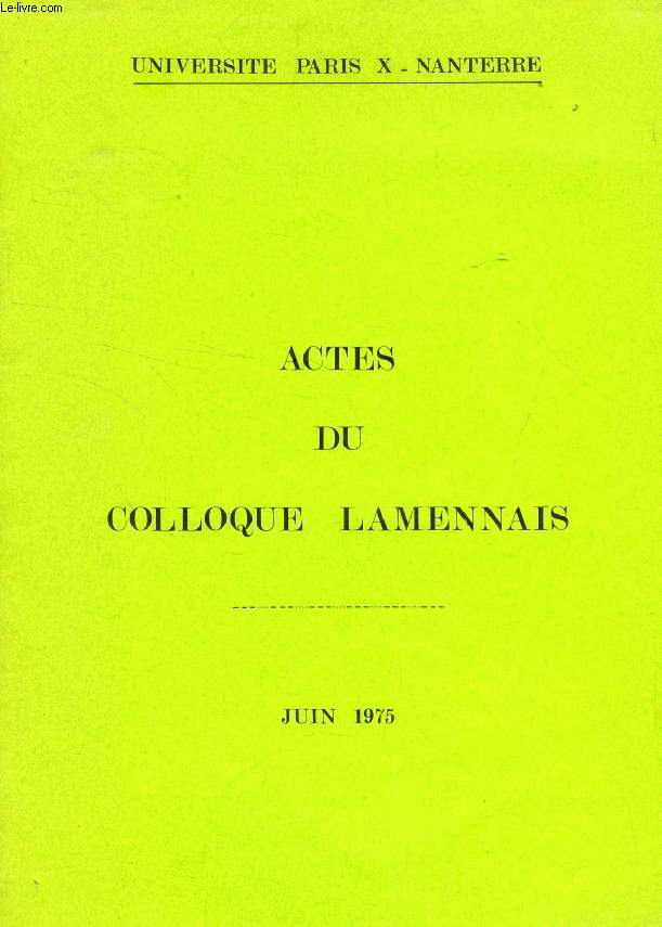 ACTES DU COLLOQUE LAMENNAIS