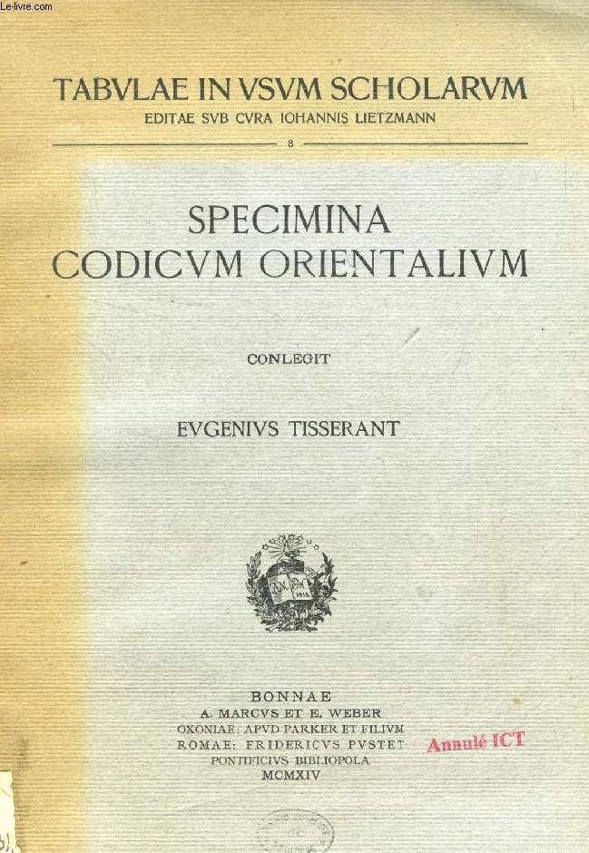 SPECIMINA CODICUM ORIENTALIUM