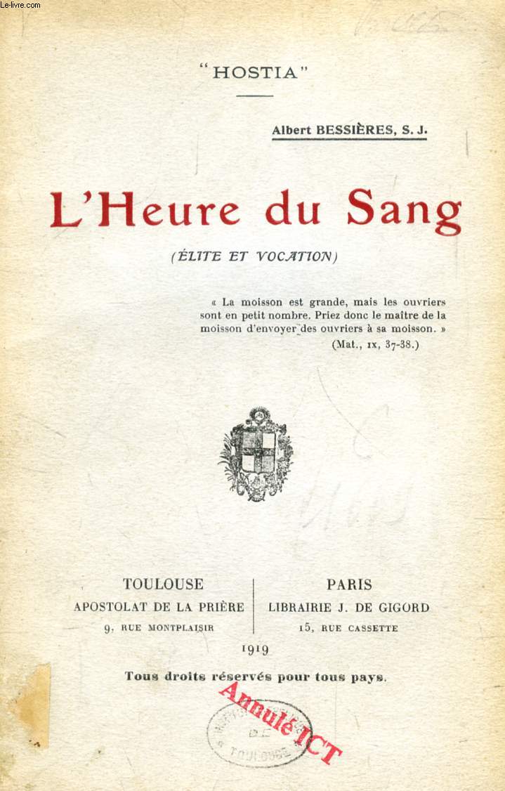 L'HEURE DU SANG (ELITE ET VOCATION)