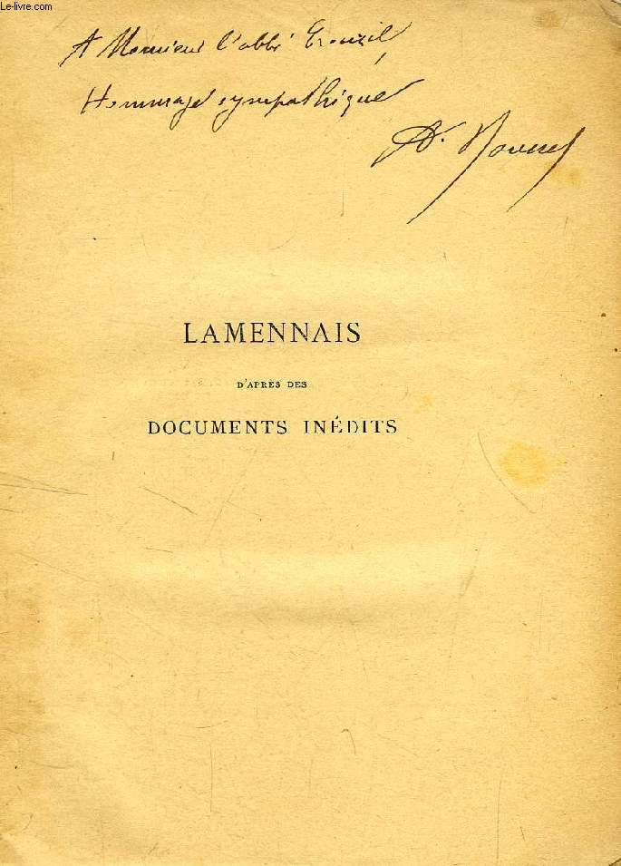 LAMENNAIS D'APRES DES DOCUMENTS INEDITS, TOME I