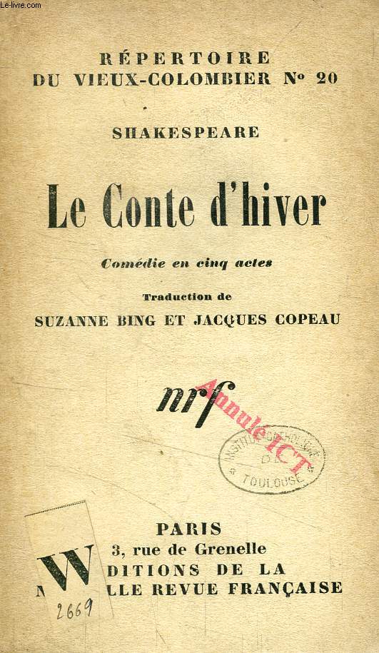 LE CONTE D'HIVER, COMEDIE EN 5 ACTES