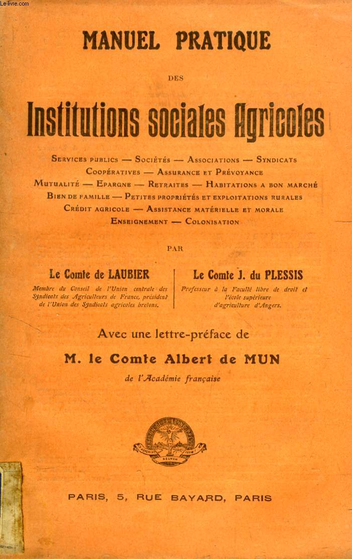 MANUEL PRATIQUE DES INSTITUTIONS SOCIALES AGRICOLES