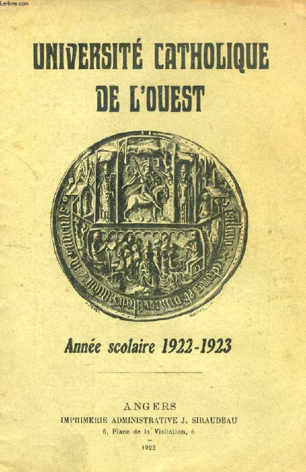 UNIVERSITE CATHOLIQUE DE L'OUEST, ANNEE SCOLAIRE 1922-1923