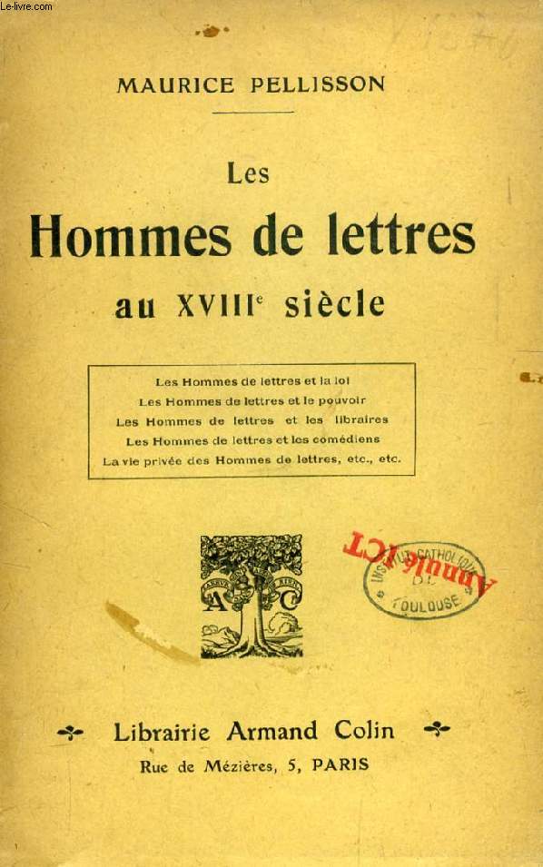 LES HOMMES DE LETTRES AU XVIIIe SIECLE