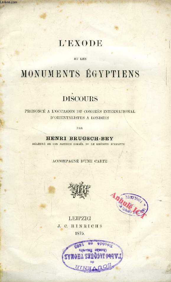 L'EXODE ET LES MONUMENTS EGYPTIENS, DISCOURS