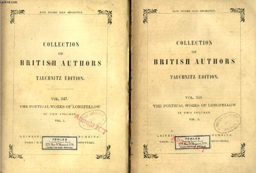 THE POETICAL WORKS, 2 VOLUMES (TAUCHNITZ EDITION, COLLECTION OF BRITISH AND AMERICAN AUTHORS, VOL. 347, 348)