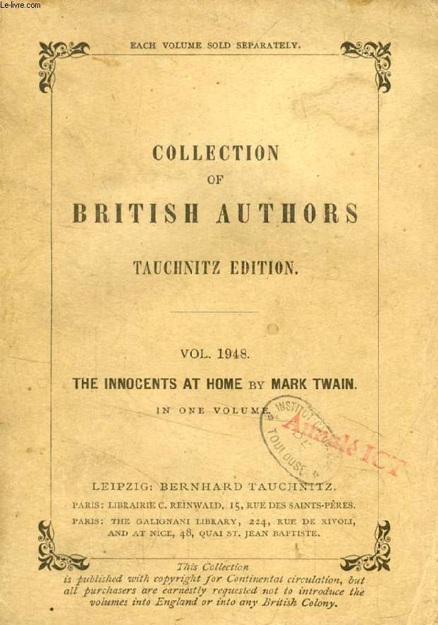THE INNOCENTS AT HOME (TAUCHNITZ EDITION, COLLECTION OF BRITISH AND AMERICAN AUTHORS, VOL. 1948)