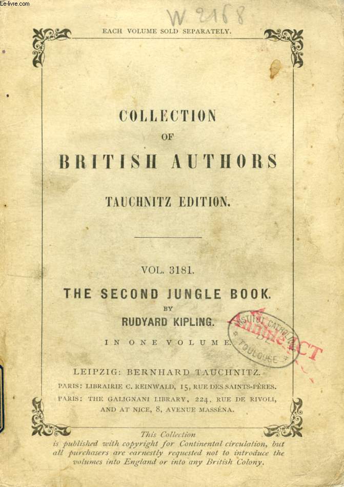 THE SECOND JUNGLE BOOK (TAUCHNITZ EDITION, COLLECTION OF BRITISH AND AMERICAN AUTHORS, VOL. 3181)