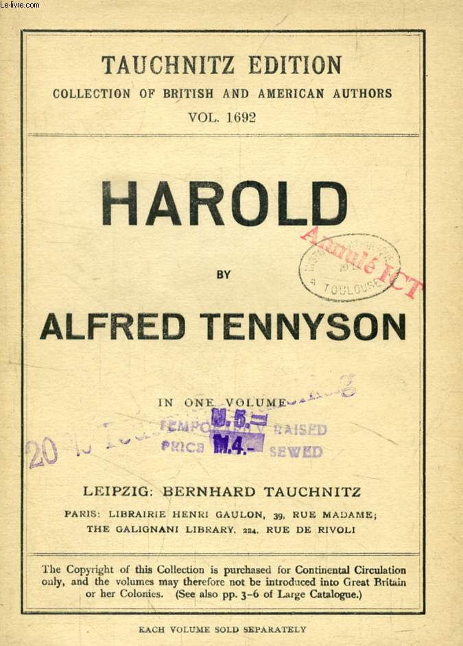 HAROLD (TAUCHNITZ EDITION, COLLECTION OF BRITISH AND AMERICAN AUTHORS, VOL. 1692)