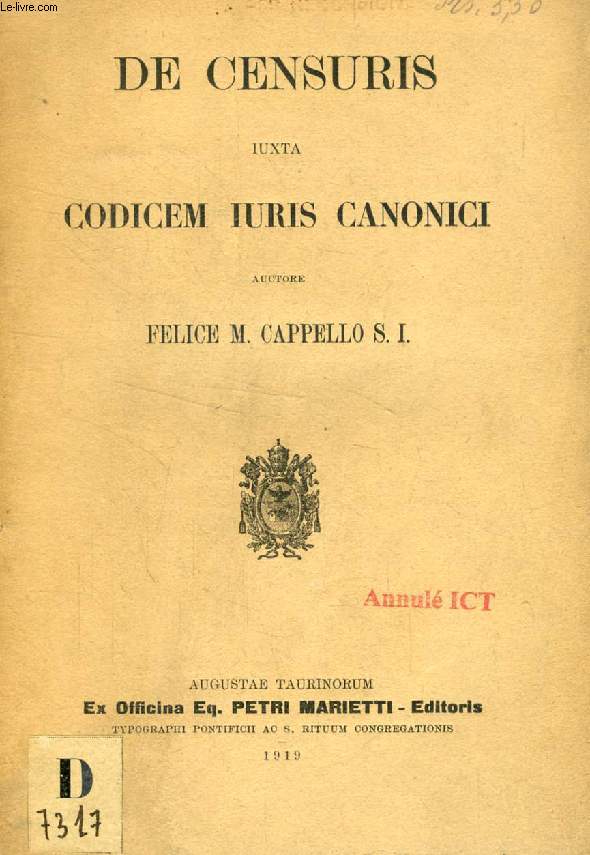 DE CENSURIS IUXTA CODICEM IURIS CANONICI