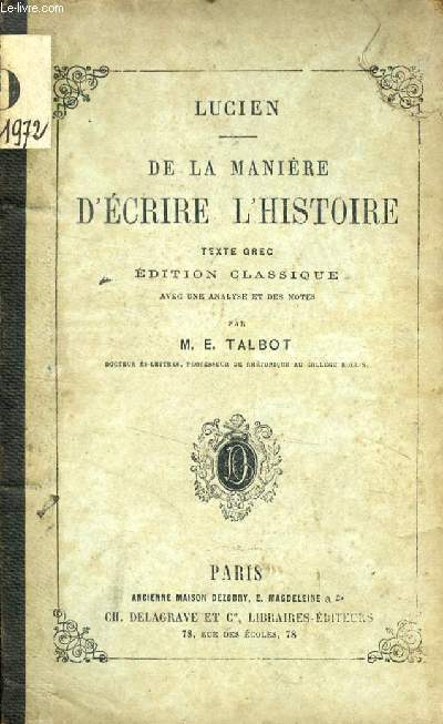 DE LA MANIERE D'ECRIRE L'HISTOIRE, Texte Grec
