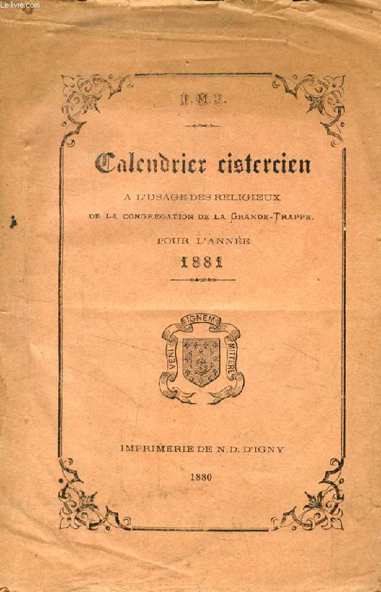 CALENDRIER CISTERCIEN POUR L'ANNEE 1881
