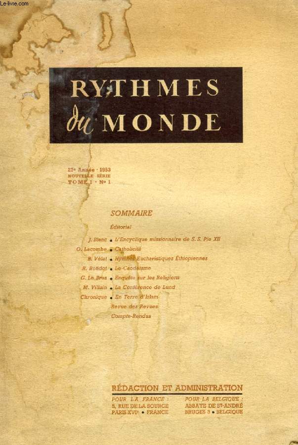 RYTHMES DU MONDE, 27e ANNEE, NOUVELLE SERIE, N 1, 1953