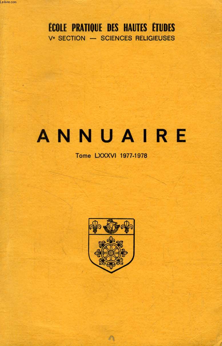 EPHE, ANNUAIRE, TOME LXXXVI, COMPTES RENDUS 1977-1978
