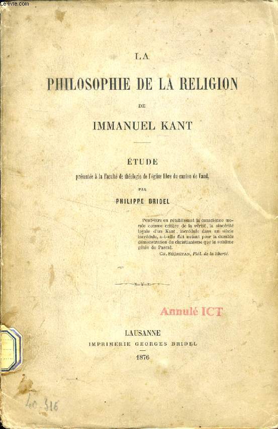 LA PHILOSOPHIE DE LA RELIGION DE IMMANUEL KANT (ETUDE)