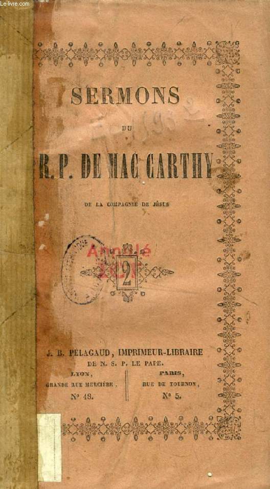 SERMONS DU REVEREND PERE DE MAC CARTHY, TOME II