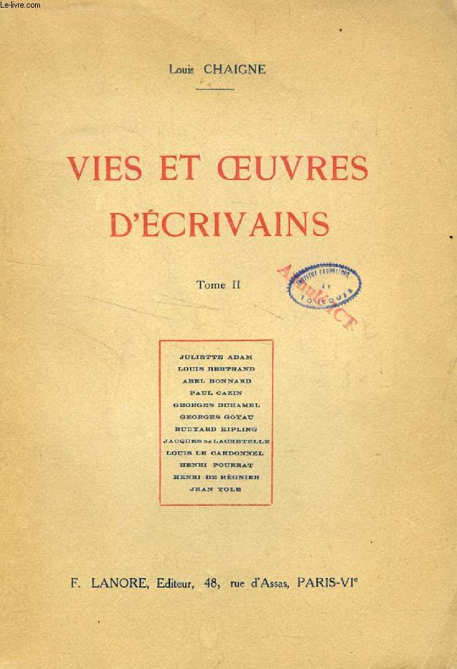 VIES ET OEUVRES D'ECRIVAINS, TOME II