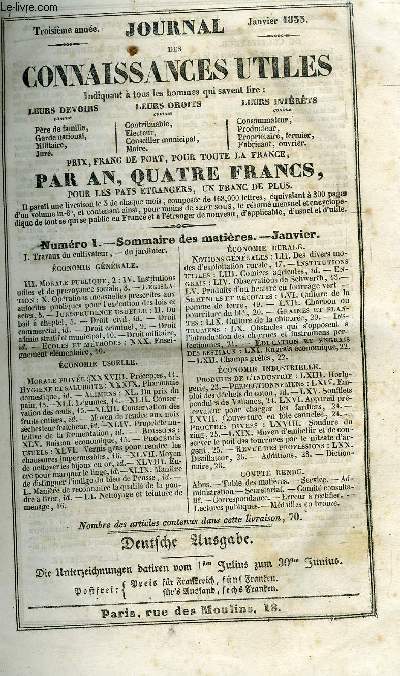 JOURNAL DES CONNAISSANCES UTILES DE JANVIER A SEPTEMBRE 1833