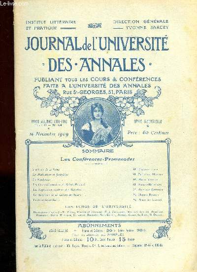 JOURNAL DE L UNIVERSITE - DES ANNALES - PUBLIANT TOUS LES COURS ET CONFERENCES FAITS A L UNIVERSITE DES ANNALES RUE ST GEORGES, 51, PARIS - 10 NOVEMBRE 1909 TOME II N 24