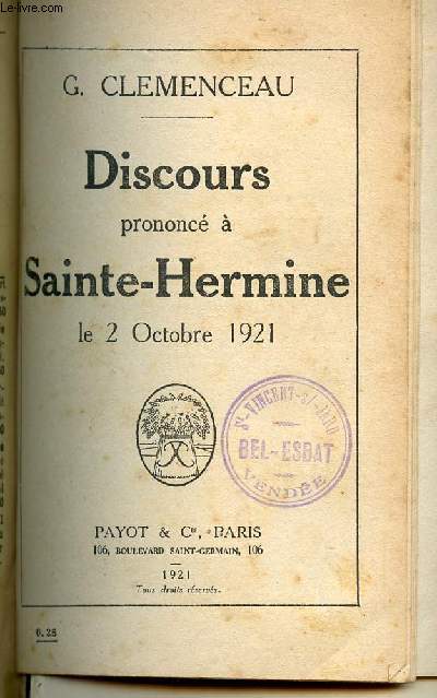 DISCOURS PRONONCE A SAINTE HERMINE LE 2 OCTOBRE 1921