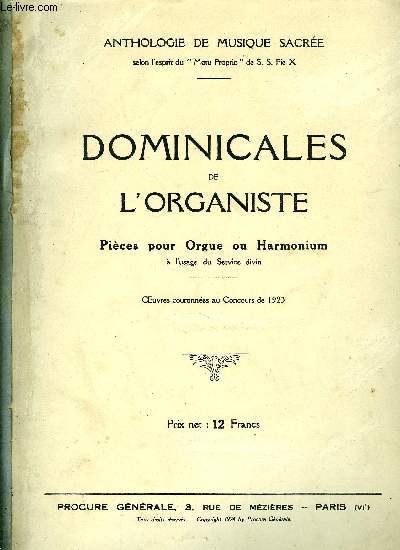 DOMINICALES DE L'ORGANISTE 1ER VOLUME