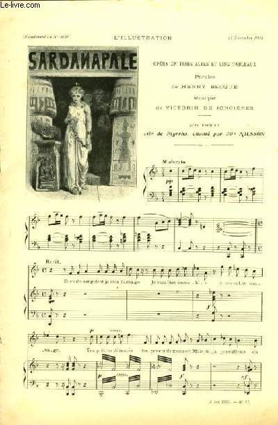 SARDANAPALE partition pour chant et piano SUPPLEMENT MUSICAL N3168 A L'ILLUSTRATION DU 14 NOVEMBRE 1903