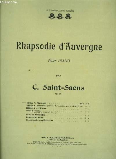 RHAPSODIE D'AUVERGNE pour piano EDITION A. PIANO SEUL