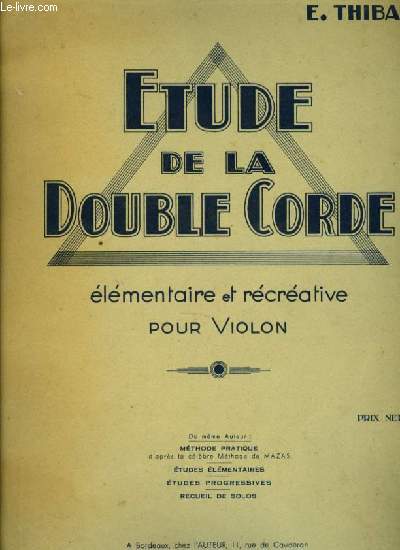 ETUDE DE LA DOUBLE CORDE lmentaire et rcrative pour violon