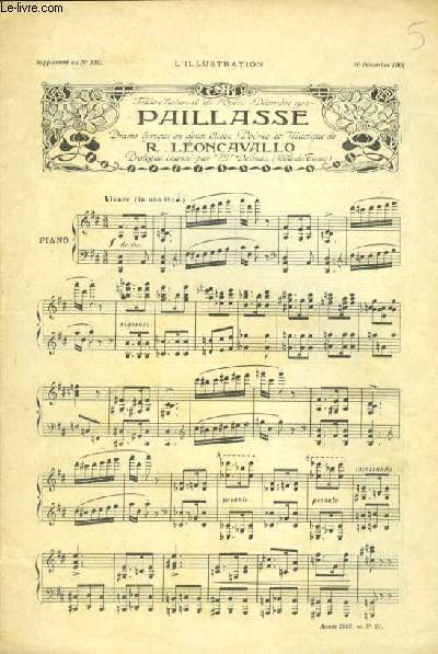 extrait de PAILLASSE pour piano SUPPLEMENT AU N3121  L'ILLUSTRATION partition pour le chant et piano
