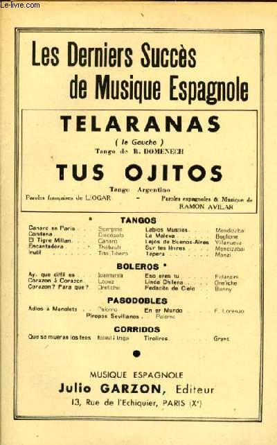 TUS OJITOS tango argentino y TELERANAS (Le gaucho) tango PARTITION POUR ORCHESTRE