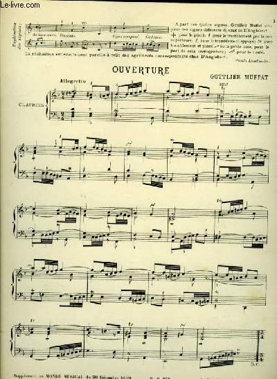 OUVERTURE pour clavecin SUPPLEMENT AU MONDE MUSICAL DU 30 DECEMBRE 1909